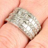 A vari-cut diamond five-row band ring.