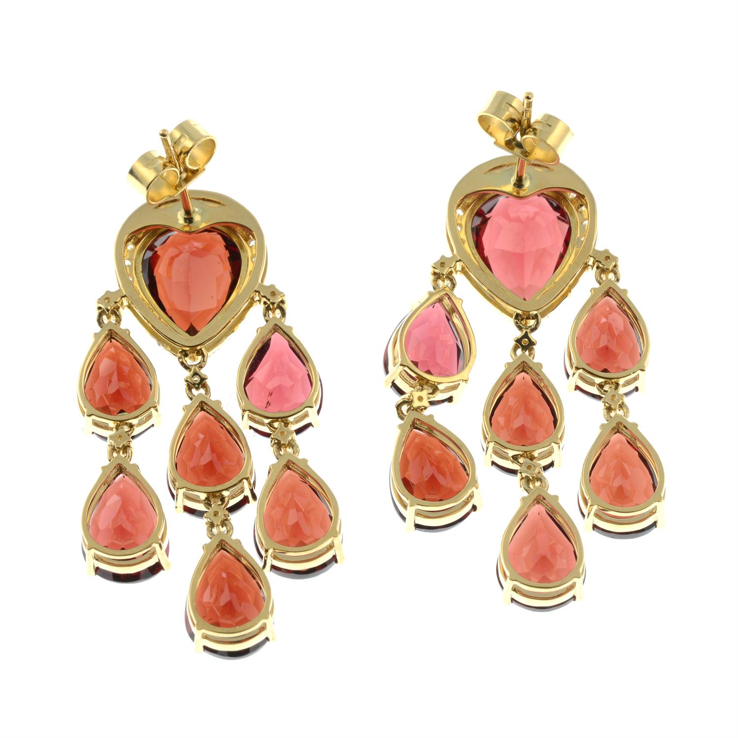 A pair of garnet and brilliant-cut diamond chandelier drop earrings. - Image 3 of 3