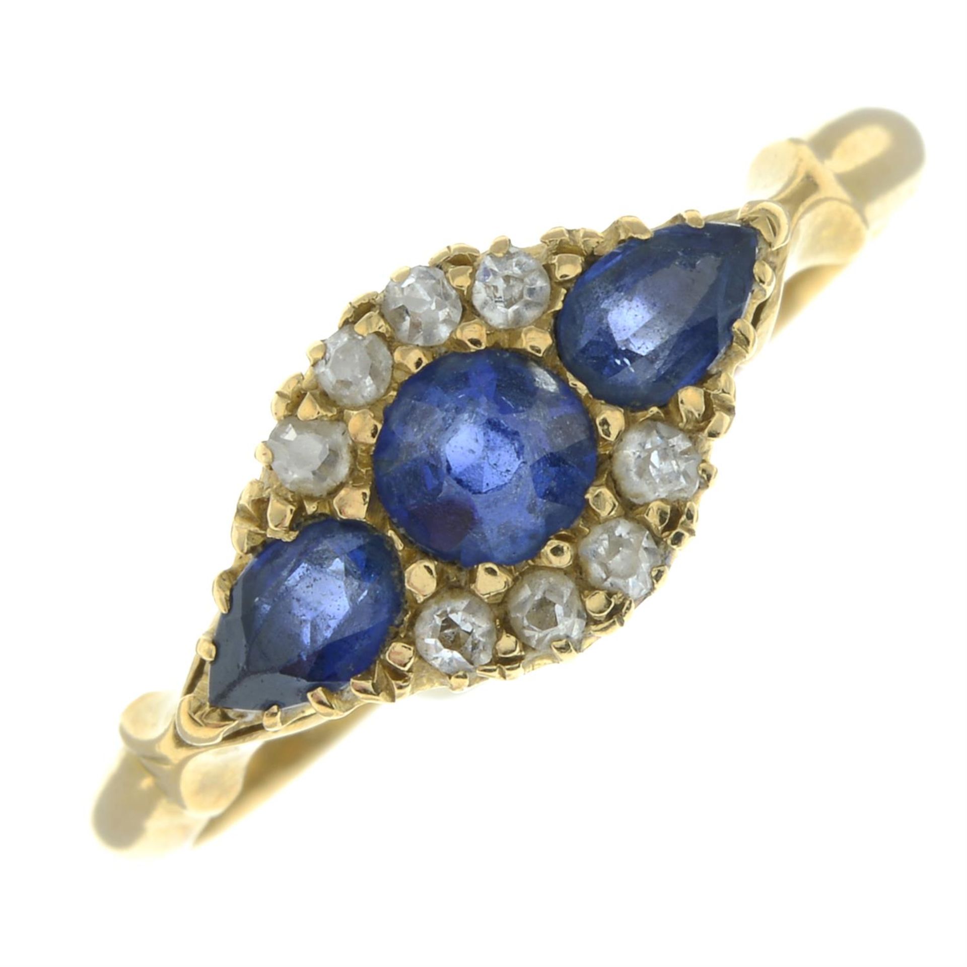 An Edwardian 18ct gold sapphire three-stone and diamond ring. - Image 2 of 5