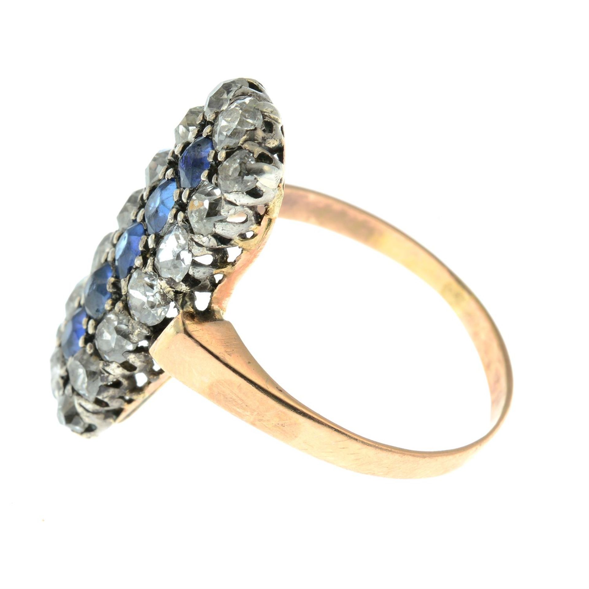 An early 20th century silver and gold old-cut diamond and sapphire dress ring, with replacement - Image 3 of 5