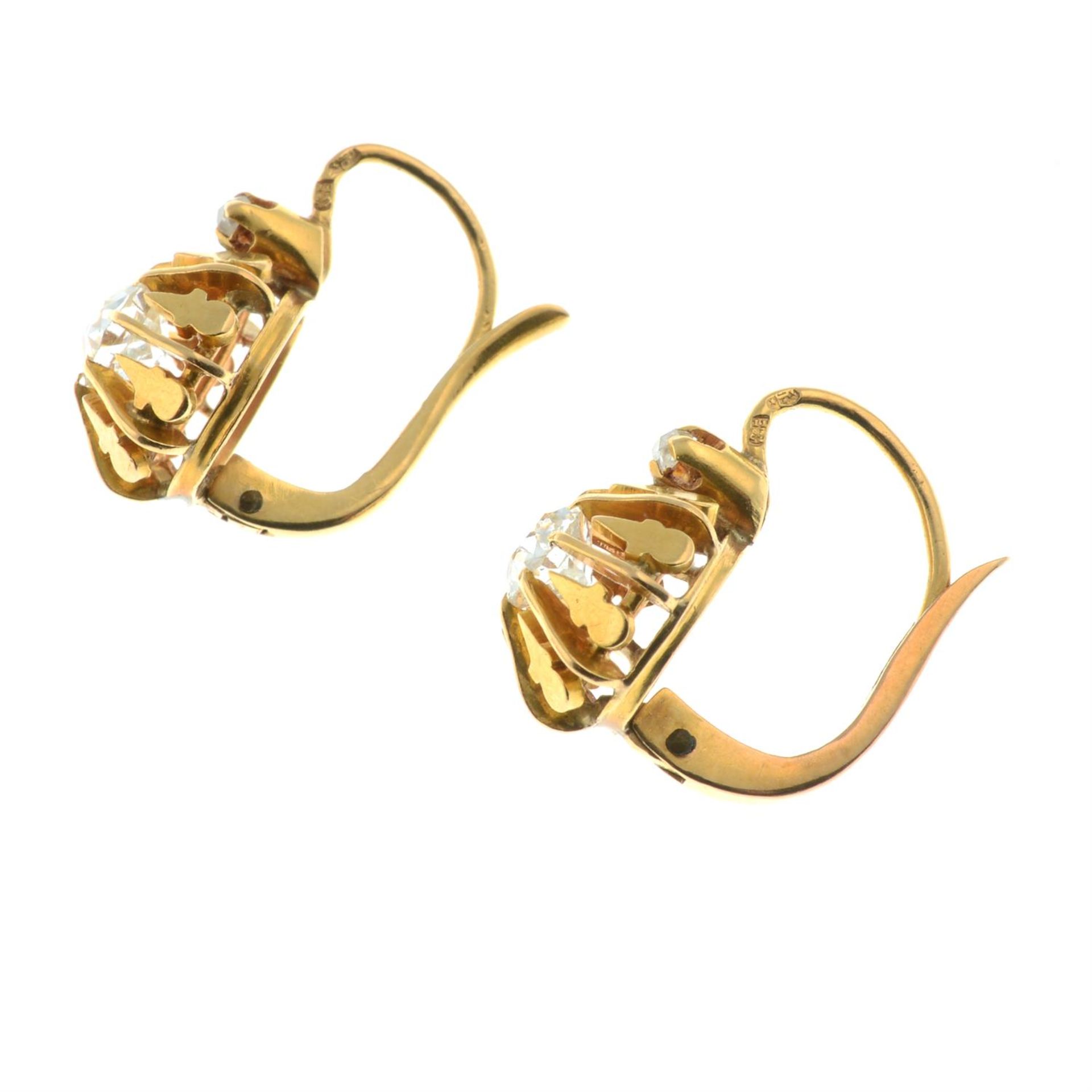 A pair of 18ct gold old-cut and diamond point earrings. - Image 3 of 3