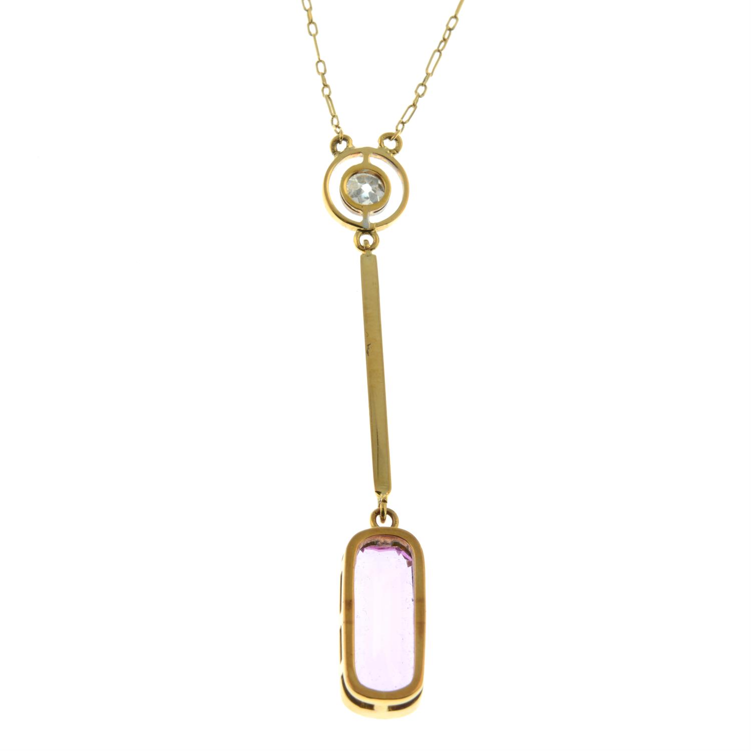 An early 20th century 15ct gold pink topaz and old-cut diamond pendant, on chain. - Image 3 of 5