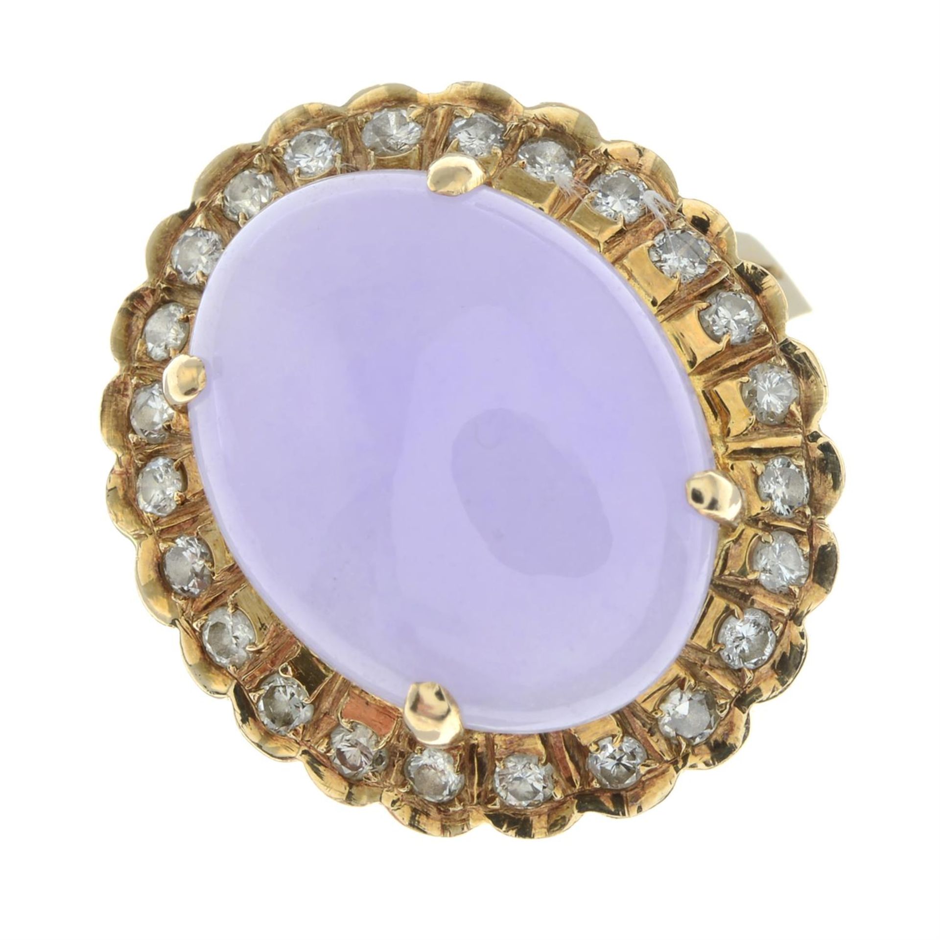 A 'lavender' jade and brilliant-cut diamond cluster ring. - Image 2 of 5