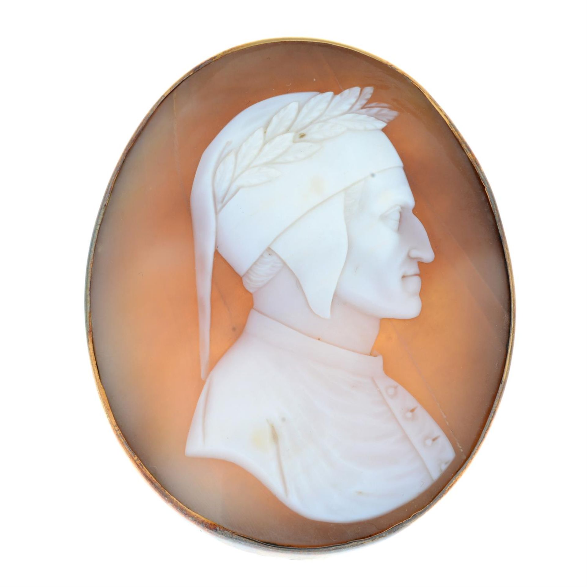 An early 20th century 9ct gold carved shell cameo brooch, depicting a man of antiquity in profile, - Image 2 of 4