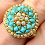A late Victorian gold diamond, split pearl and turquoise ring.