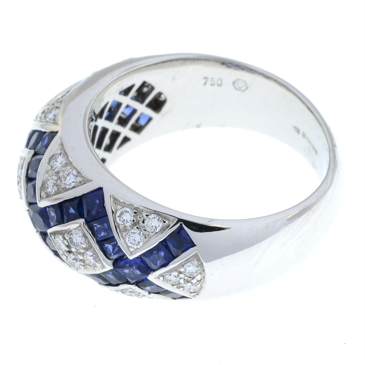 A limited edition 18ct gold calibre-cut sapphire and pavé-set diamond ring, by Fabergé. - Image 4 of 5