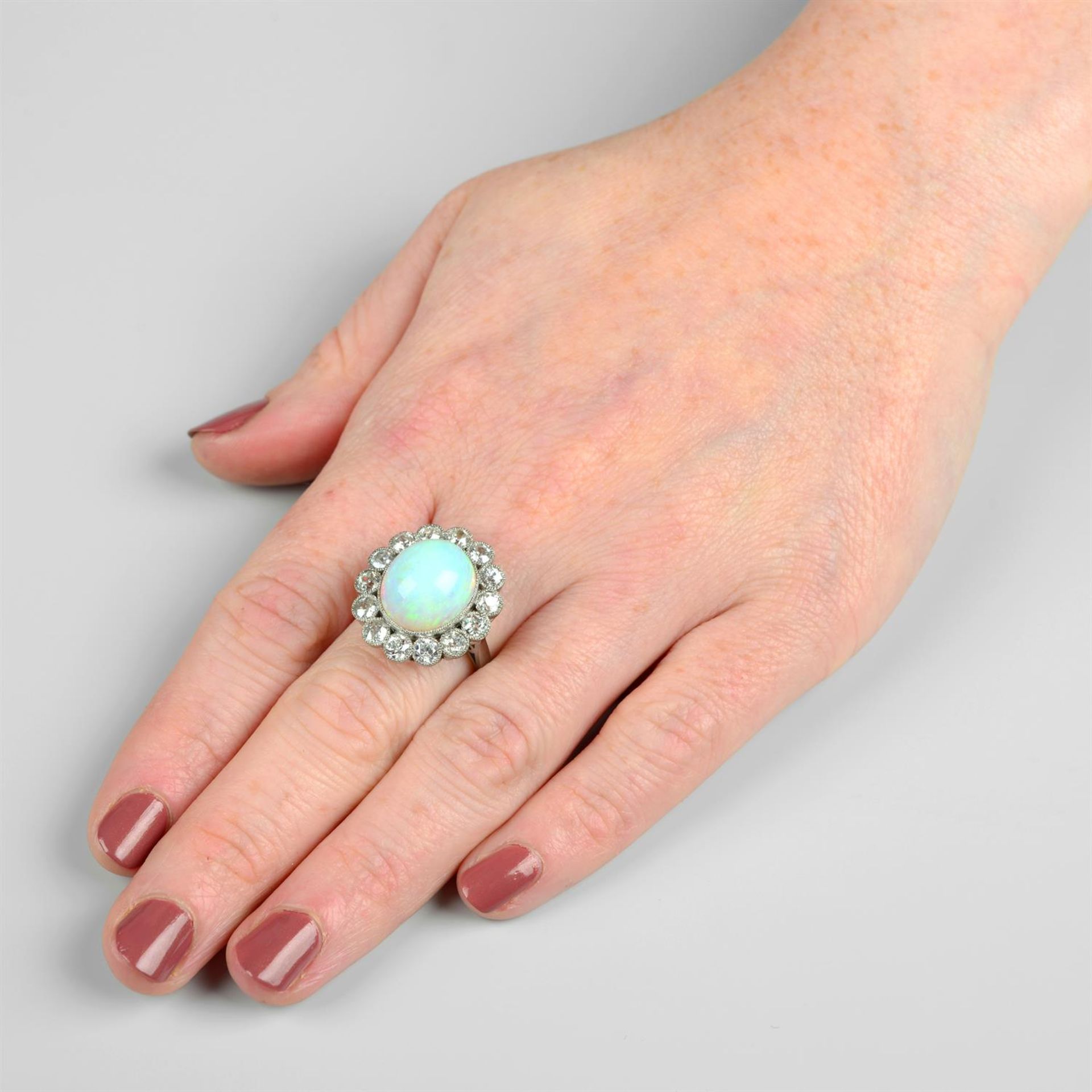 An opal and old-cut diamond cluster ring. - Image 5 of 5