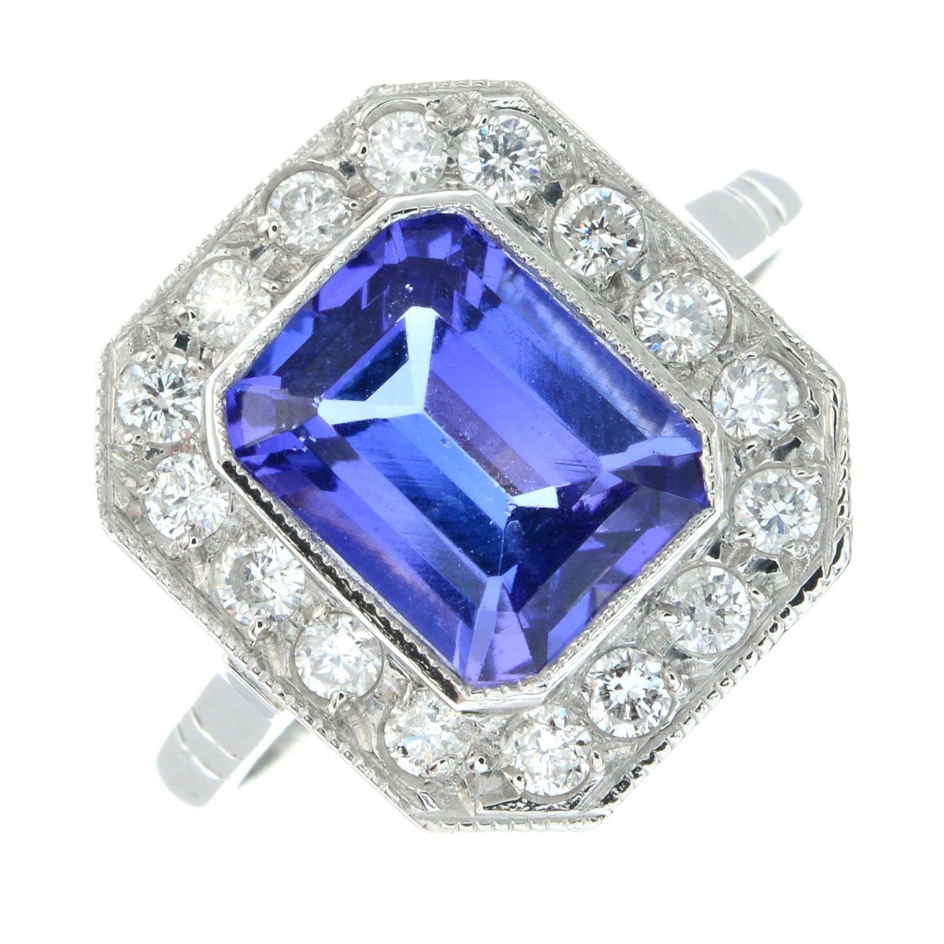 A tanzanite and brilliant-cut diamond cluster ring. - Image 2 of 5