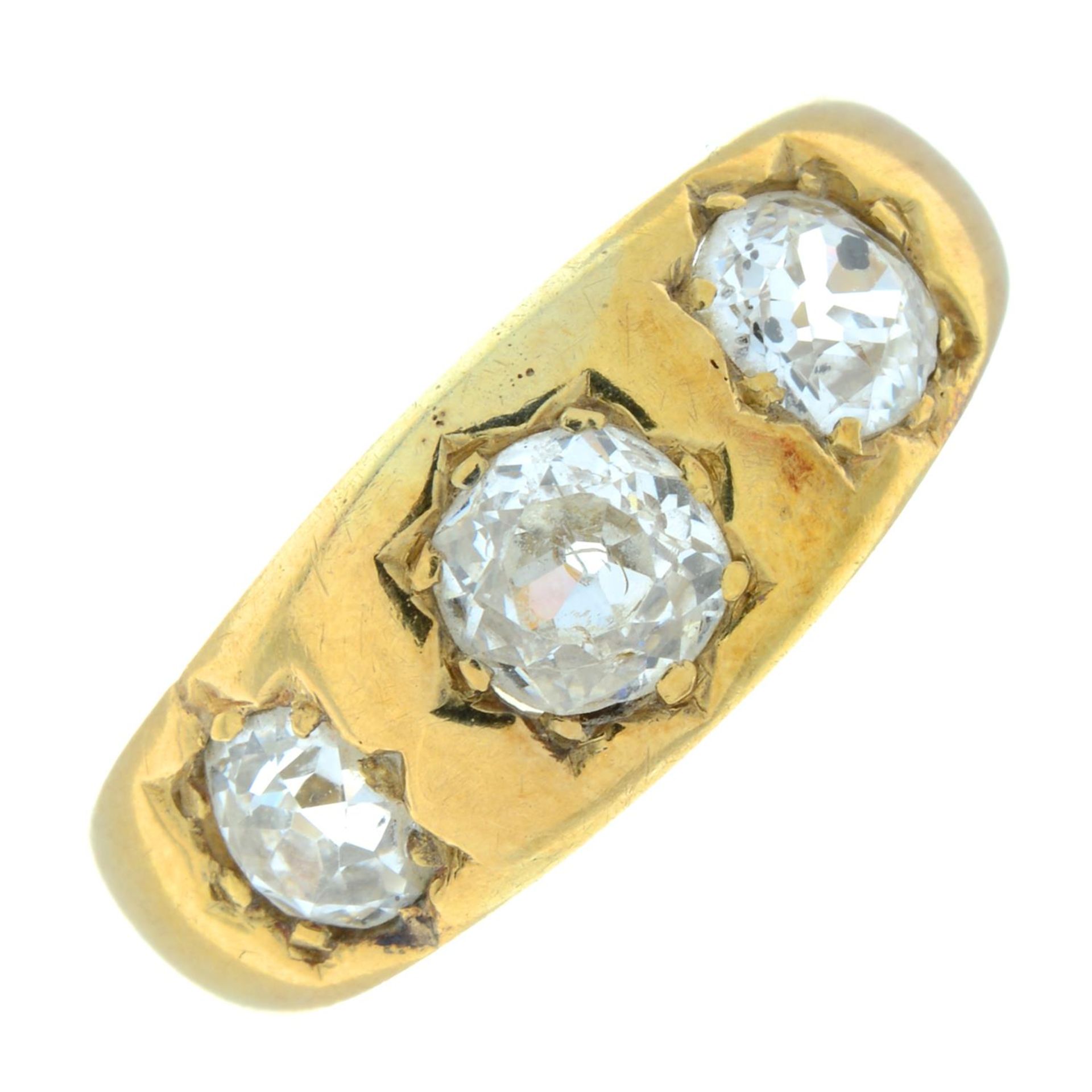 A mid Victorian 18ct gold old-cut diamond three-stone band ring. - Image 2 of 7