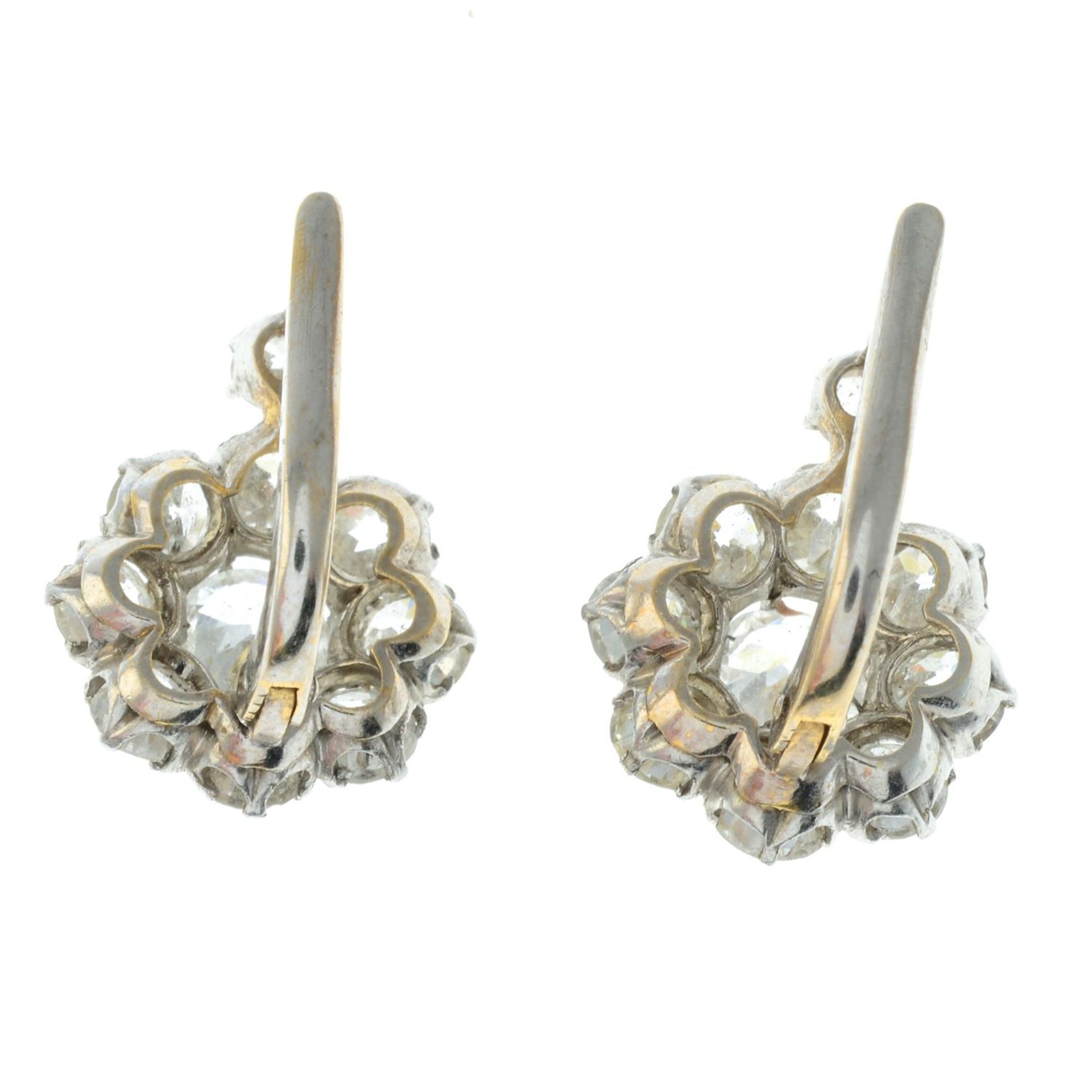 A pair of late 19th century 18ct gold old-cut diamond cluster earrings. - Image 3 of 3