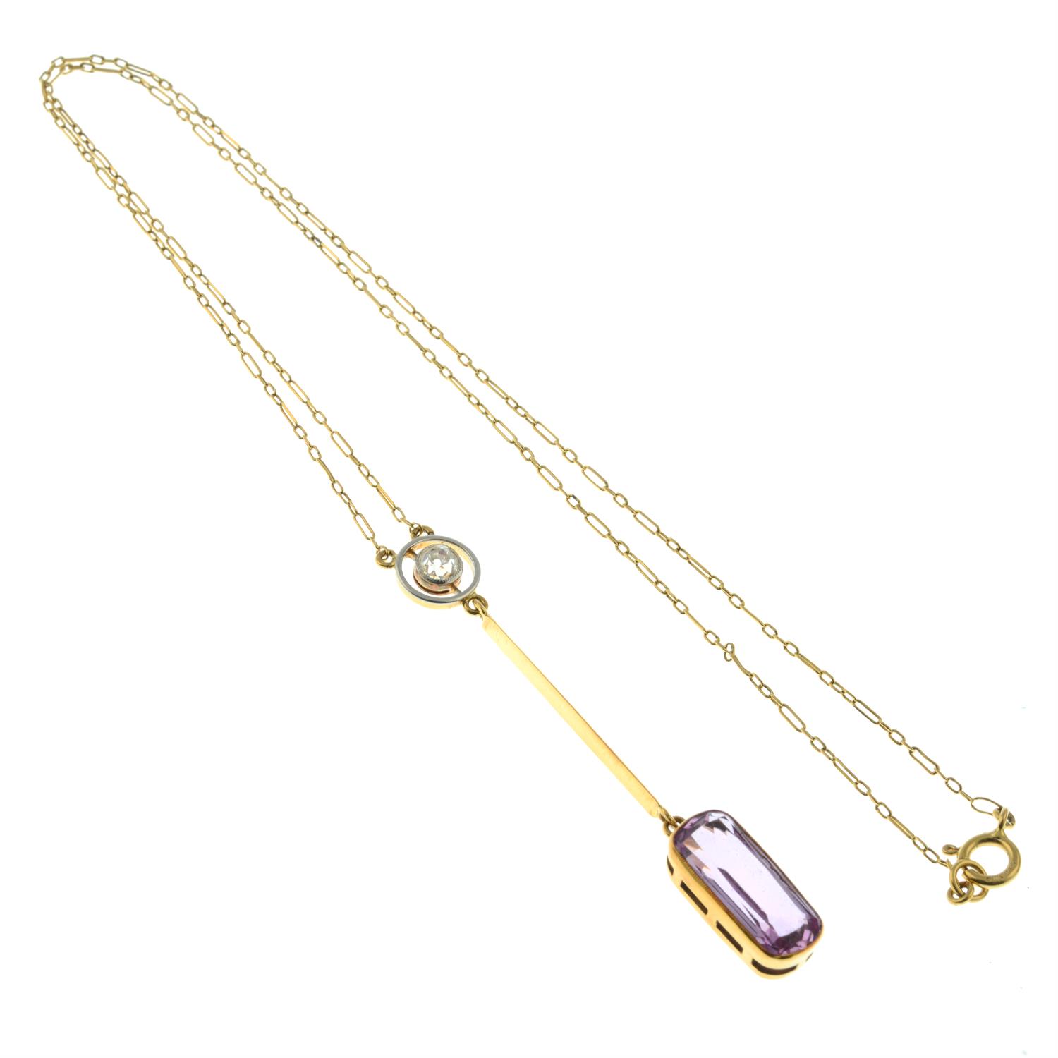 An early 20th century 15ct gold pink topaz and old-cut diamond pendant, on chain. - Image 4 of 5