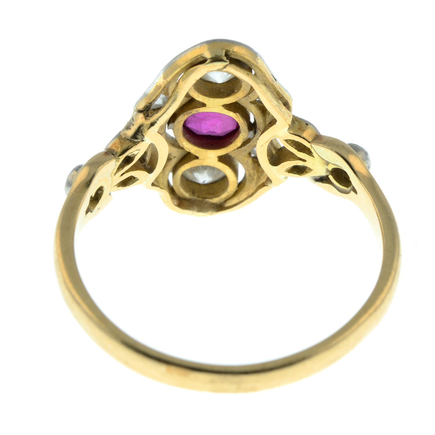 An early 20th century platinum and gold Burmese ruby, old-cut diamond and diamond point ring. - Image 4 of 6