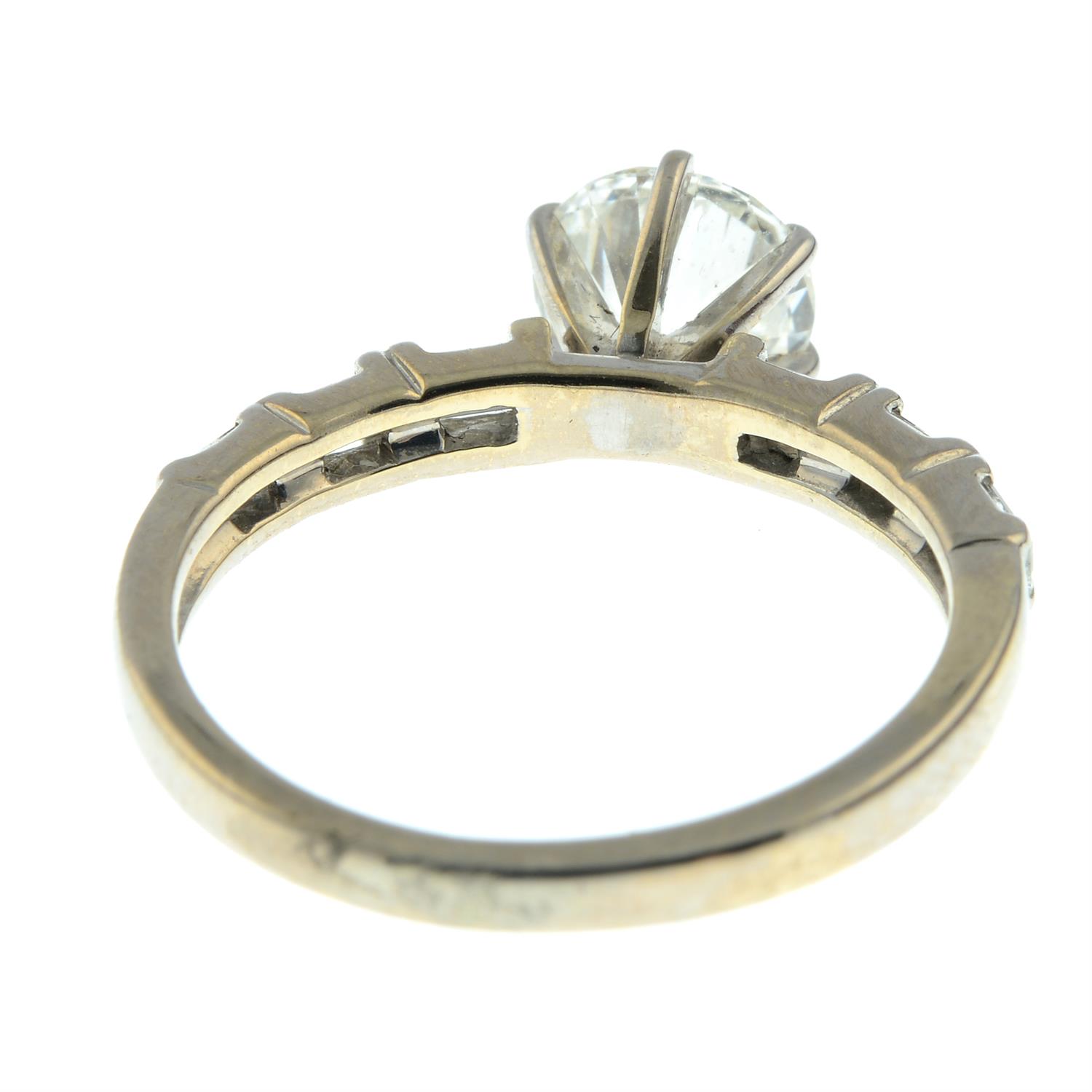 An 18ct gold brilliant-cut diamond single-stone ring, with rectangular-shape diamond shoulders. - Image 4 of 5