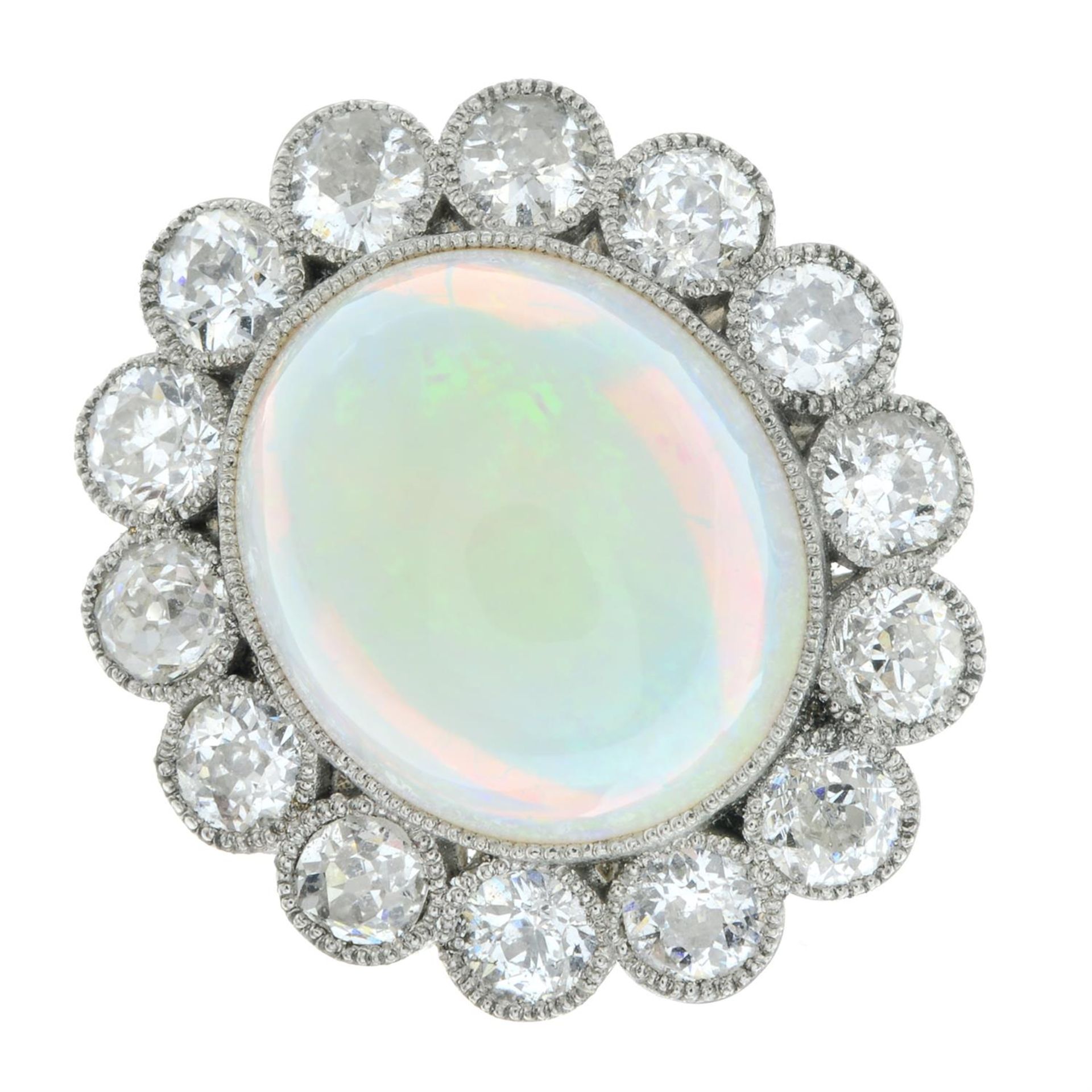 An opal and old-cut diamond cluster ring. - Image 2 of 5