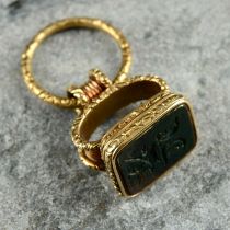 A 19th century 12ct gold bloodstone fob seal and split ring.
