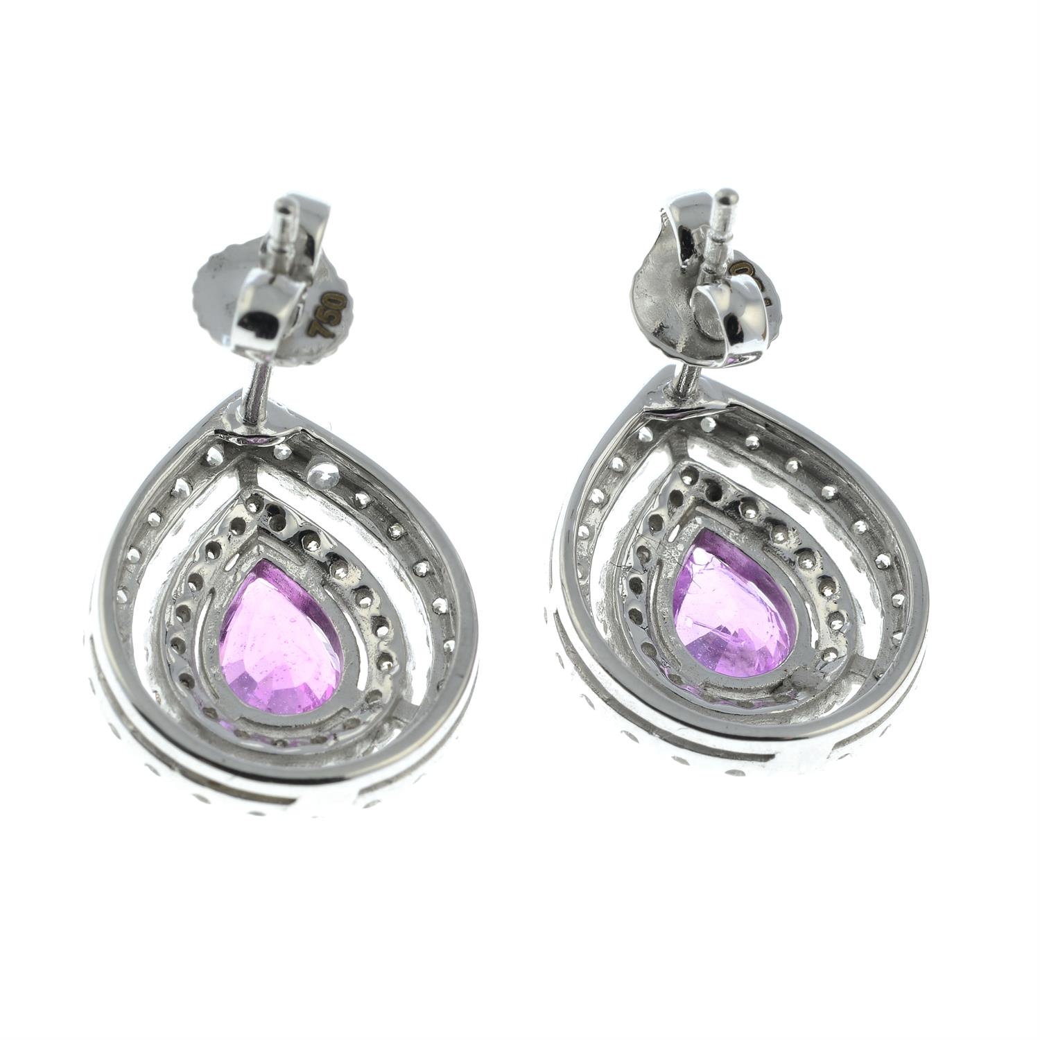 A pair of pink sapphire and brilliant-cut diamond cluster earrings. - Image 3 of 3