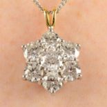 An 18ct gold brilliant-cut diamond cluster pendant, on 18ct gold chain.