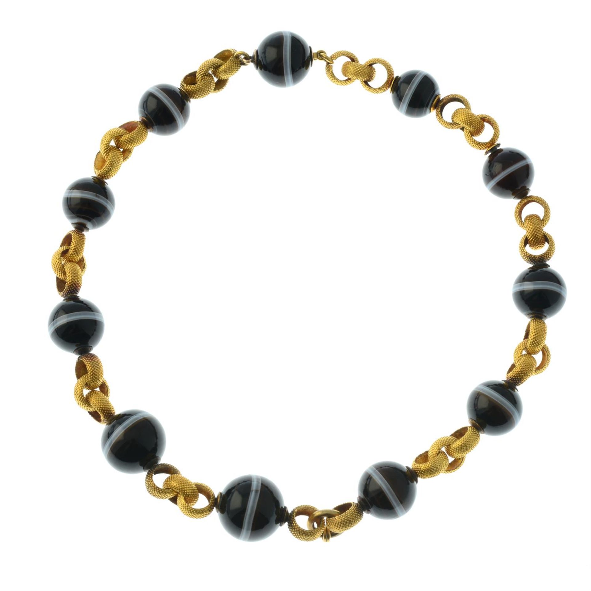 A composite Georgian gold textured belcher-link and 19th century graduated banded agate bead - Bild 2 aus 3