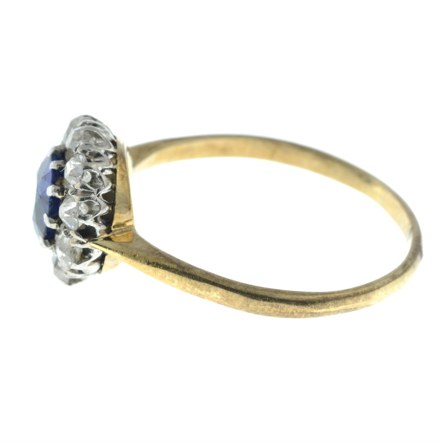 An early to mid 20th century 18ct gold sapphire and old-cut diamond cluster ring. - Image 3 of 5