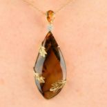 An agate, citrine and diamond pendant, with chain.