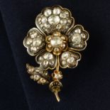 A 19th century 18ct gold rose-cut diamond and enamel floral brooch.