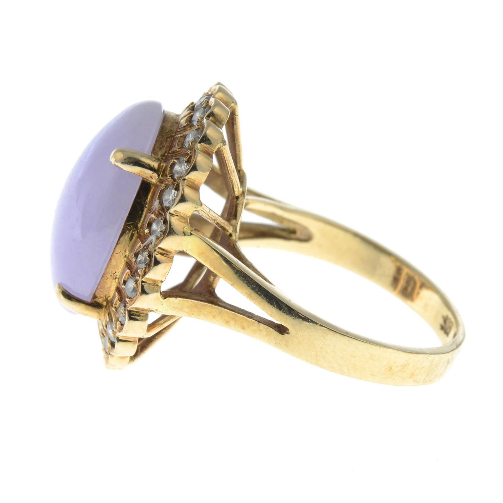 A 'lavender' jade and brilliant-cut diamond cluster ring. - Image 3 of 5