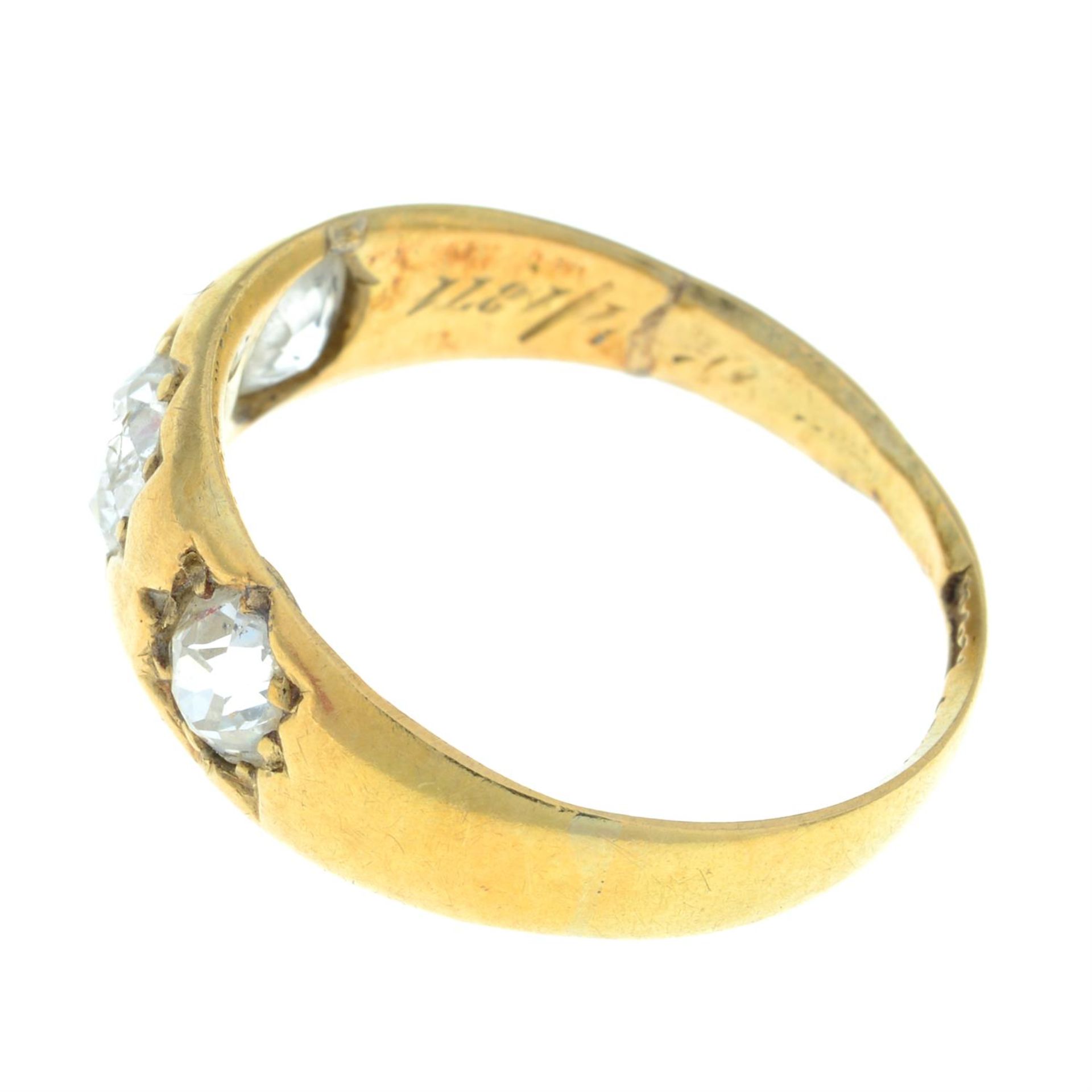 A mid Victorian 18ct gold old-cut diamond three-stone band ring. - Image 4 of 7