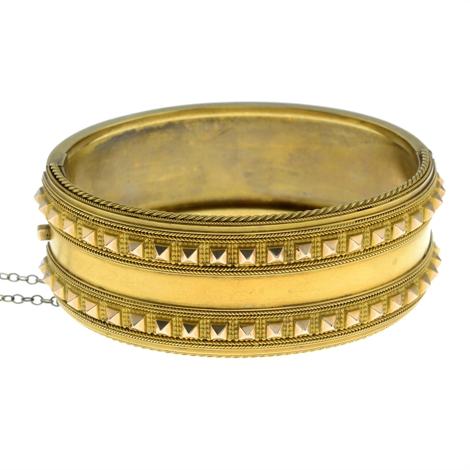 A late Victorian gold geometric, hinged bangle. - Image 2 of 4