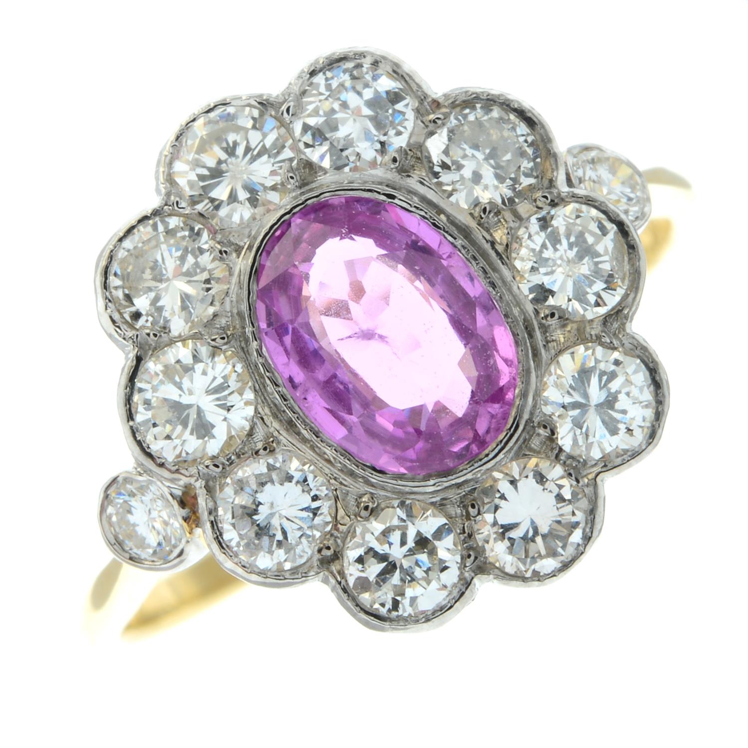 A pink sapphire and brilliant-cut diamond cluster ring. - Image 2 of 5