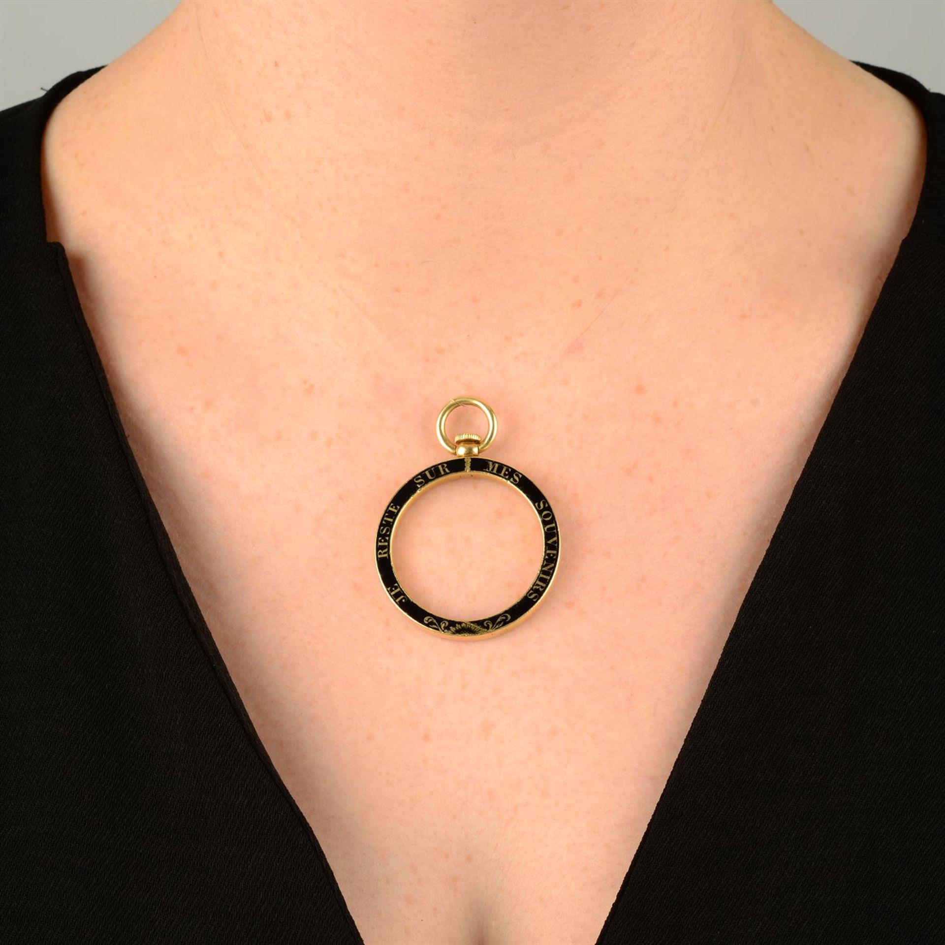 A 19th century 15ct gold black enamel, mourning hinged loop pendant. - Image 4 of 4