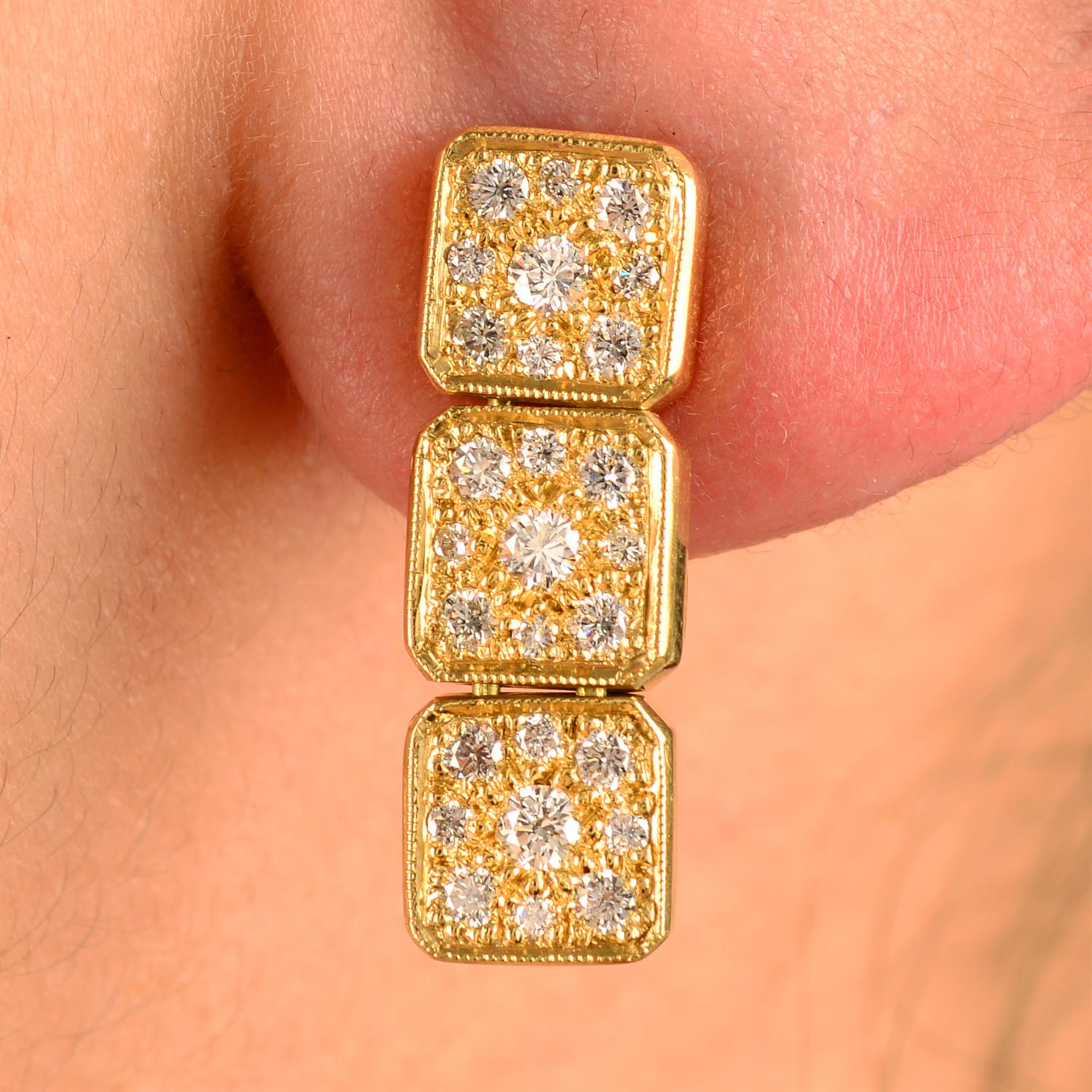 A pair of 18ct gold pavé-set diamond articulated panel earrings, by Tiffany & Co.