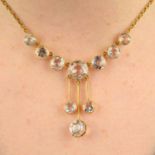 A late 19th century gold colourless topaz fringe necklace.