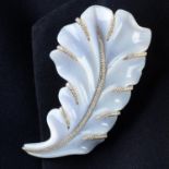 An agate and brilliant-cut diamond leaf brooch.
