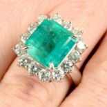 A Colombian emerald and brilliant-cut diamond cluster ring.