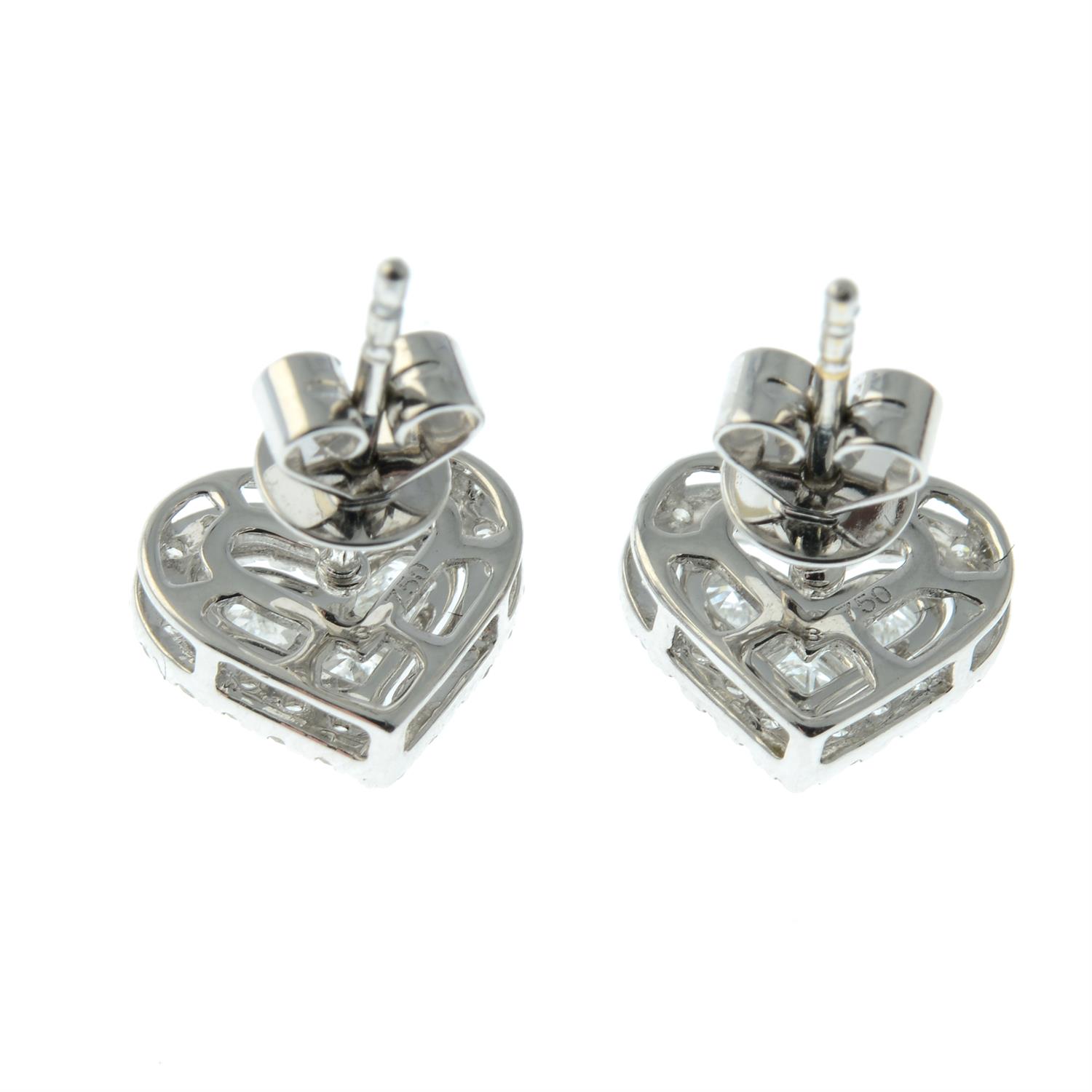 A pair of 18ct gold vari-cut diamond heart-shape cluster earrings. - Image 3 of 3