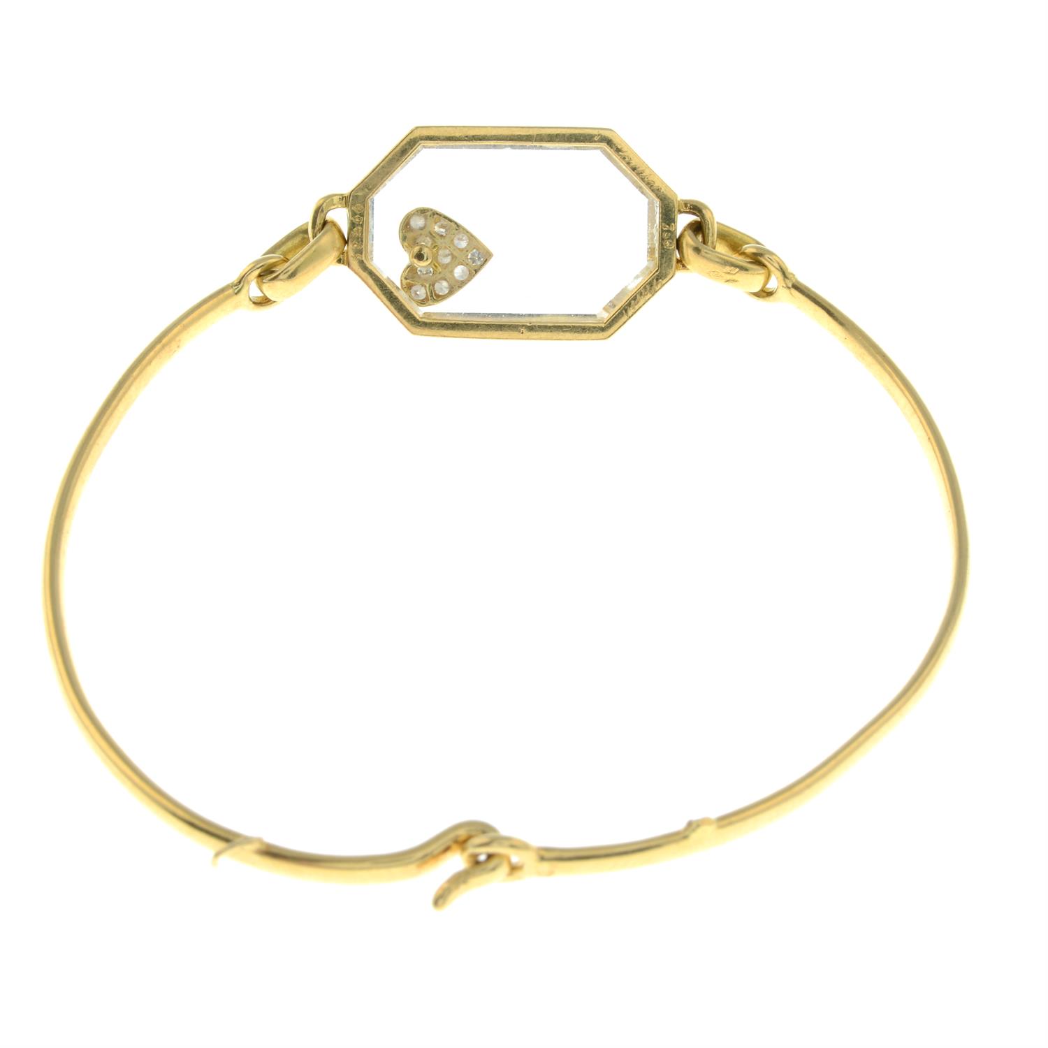 A mid 20th century 18ct gold rock crystal and pavé-set diamond heart bracelet, by Cartier. - Image 3 of 3