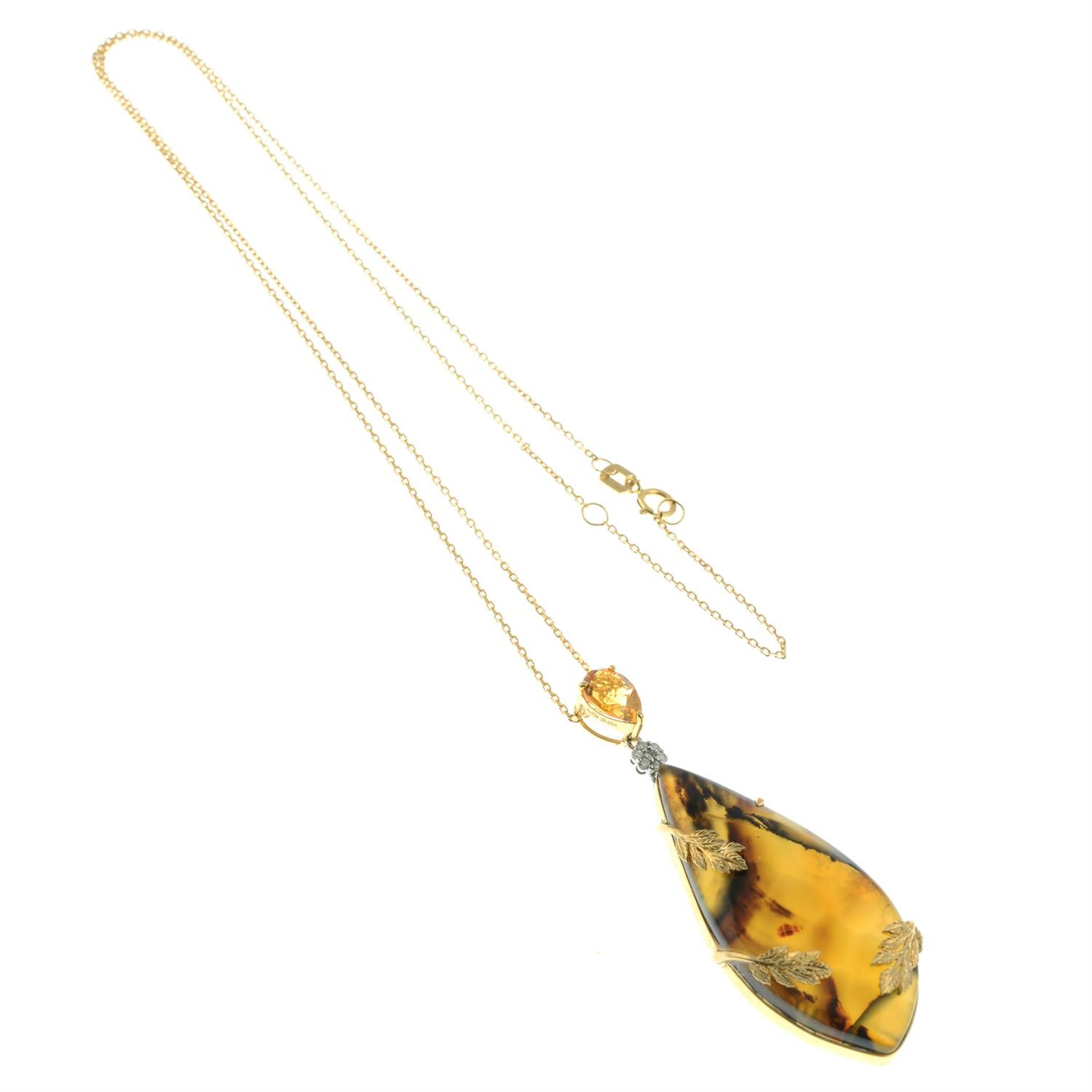 An agate, citrine and diamond pendant, with chain. - Image 4 of 5
