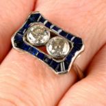 An early 20th century old-cut diamond and calibre-cut sapphire ring.