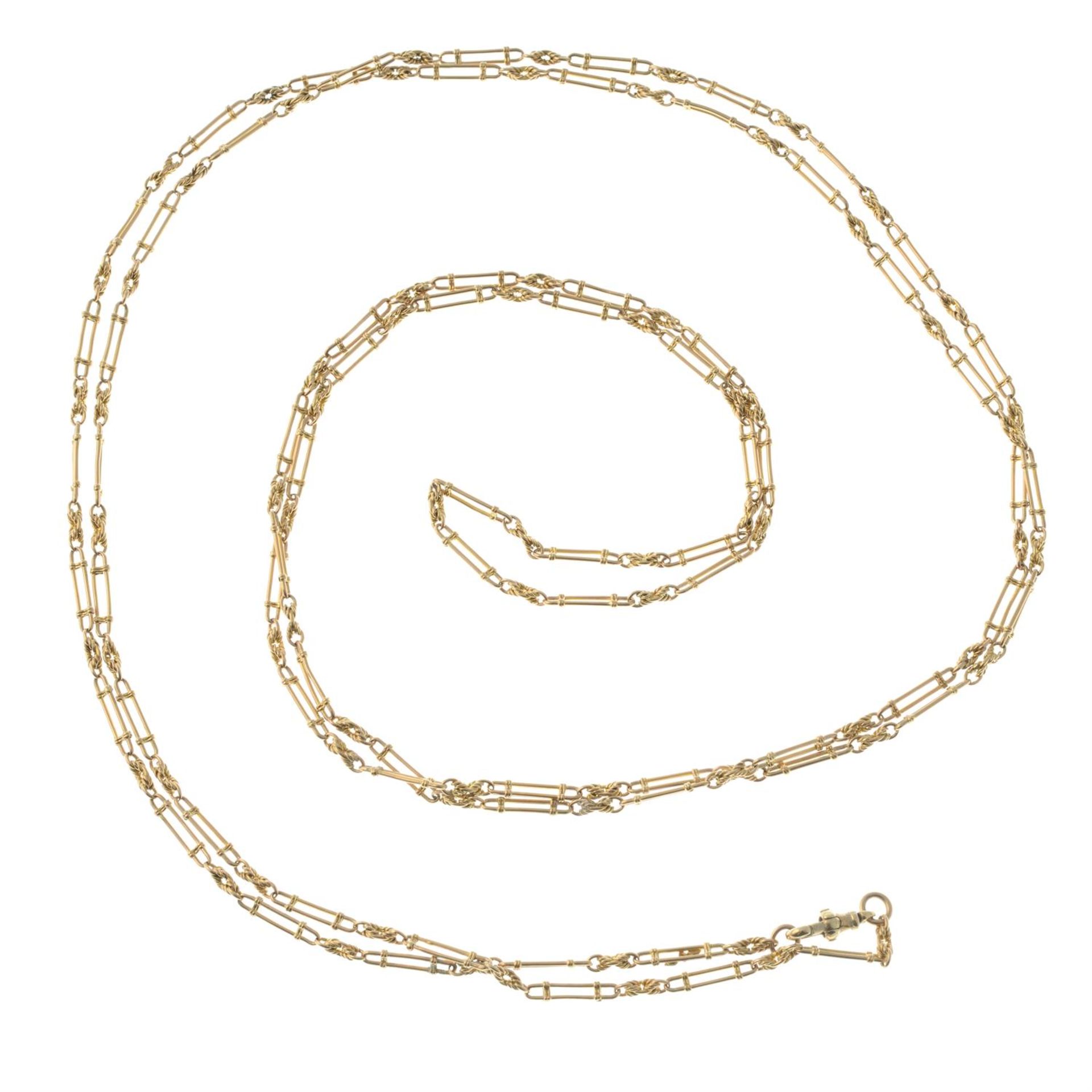 A late Victorian 9ct gold longuard chain, with later albert clasp. - Image 2 of 3