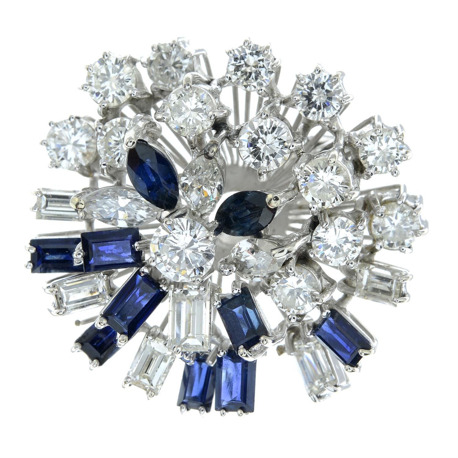 A mid 20th century 18ct gold vari-cut diamond and sapphire cocktail ring. - Image 2 of 5