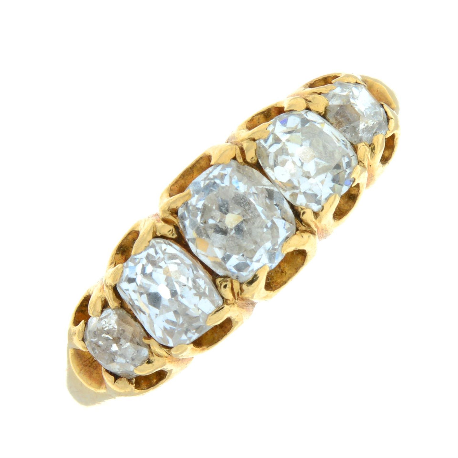 A mid Victorian 18ct gold old-cut diamond five-stone ring. - Image 2 of 5