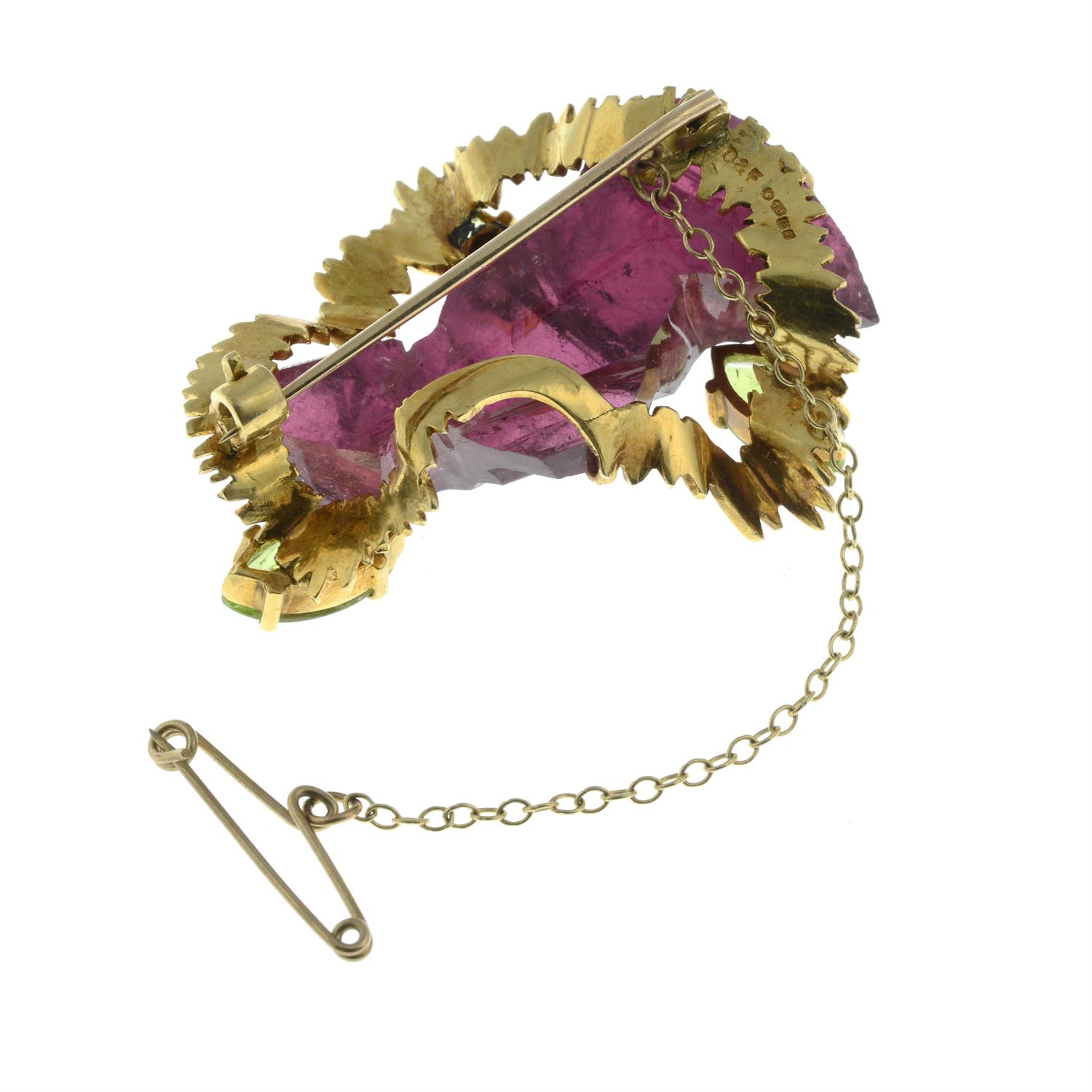 A 1960s 18ct gold tourmaline and peridot brooch, by Deakin & Francis. - Image 3 of 4