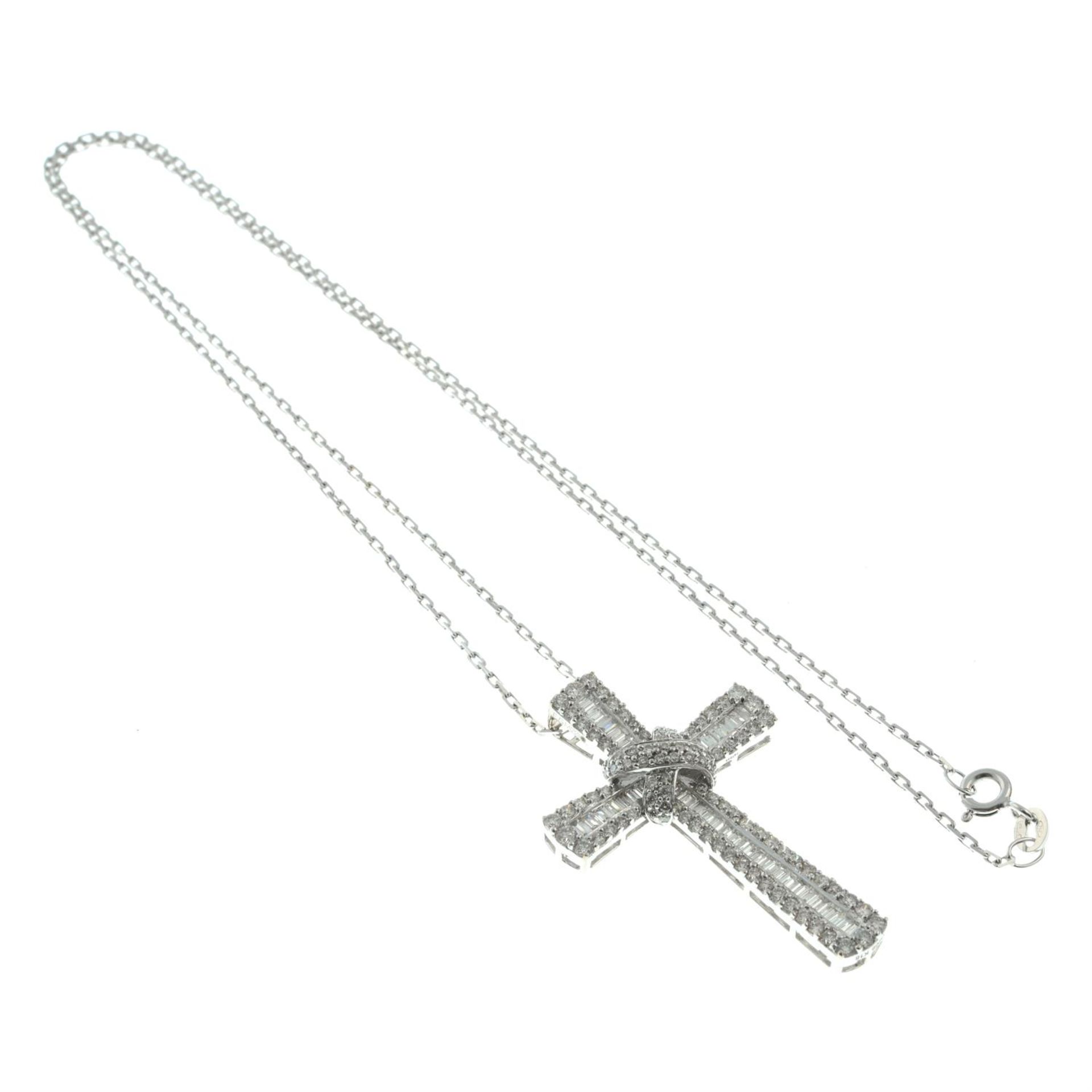 A baguette and brilliant-cut diamond cross pendant, with 18ct gold chain. - Image 4 of 5