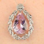 A kunzite and brilliant-cut diamond wreath pendant, with 18ct gold chain.