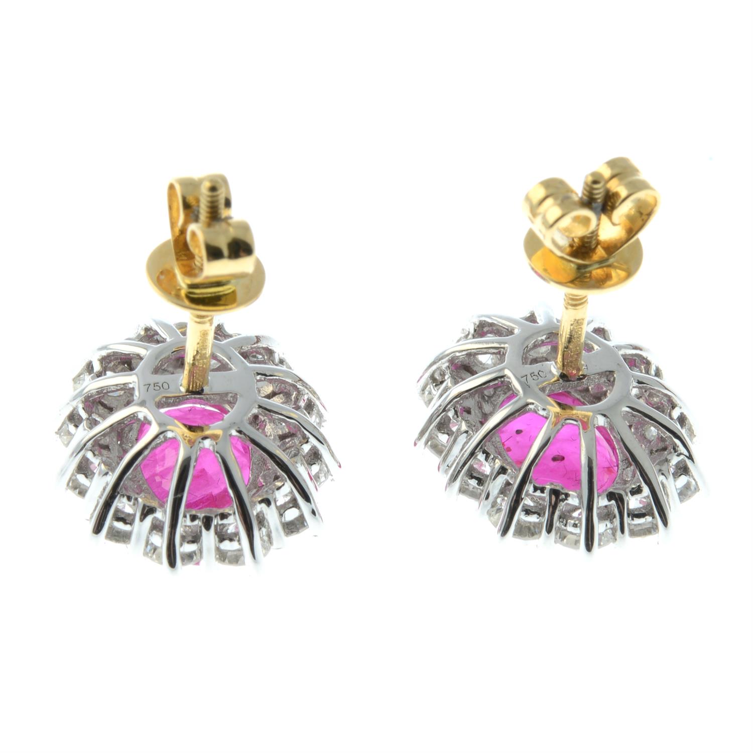 A pair of 18ct gold ruby and brilliant-cut diamond earrings. - Image 3 of 3