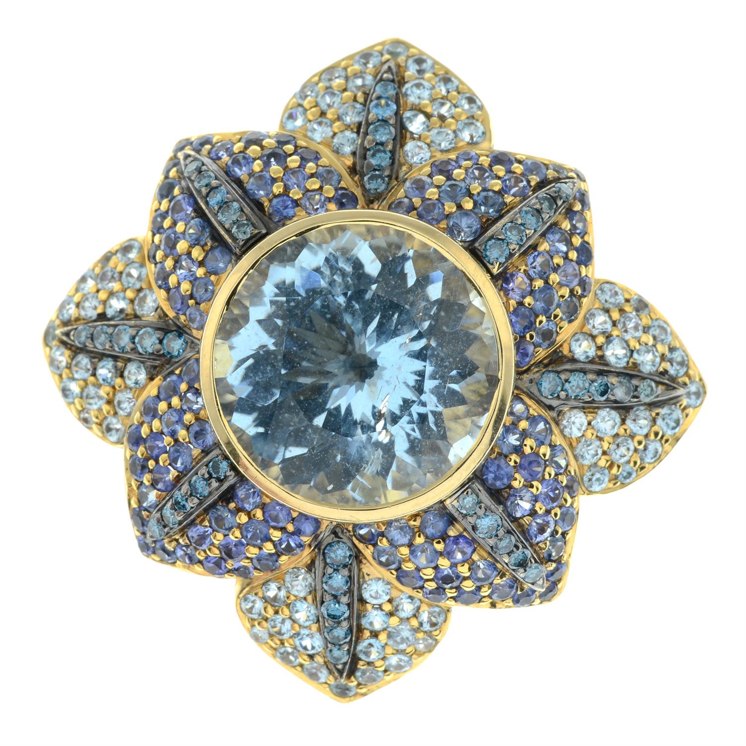 An aquamarine, sapphire and colour-treated 'blue' diamond floral ring, by Zorab Creations. - Image 2 of 5