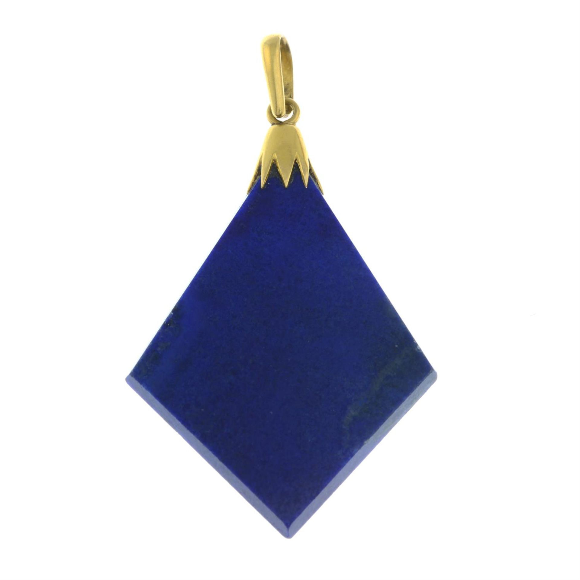 A late Victorian gold lapis lazuli pendant. - Image 2 of 4