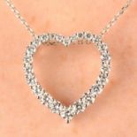 A graduated brilliant-cut diamond heart-shape pendant, with trace-link chain.