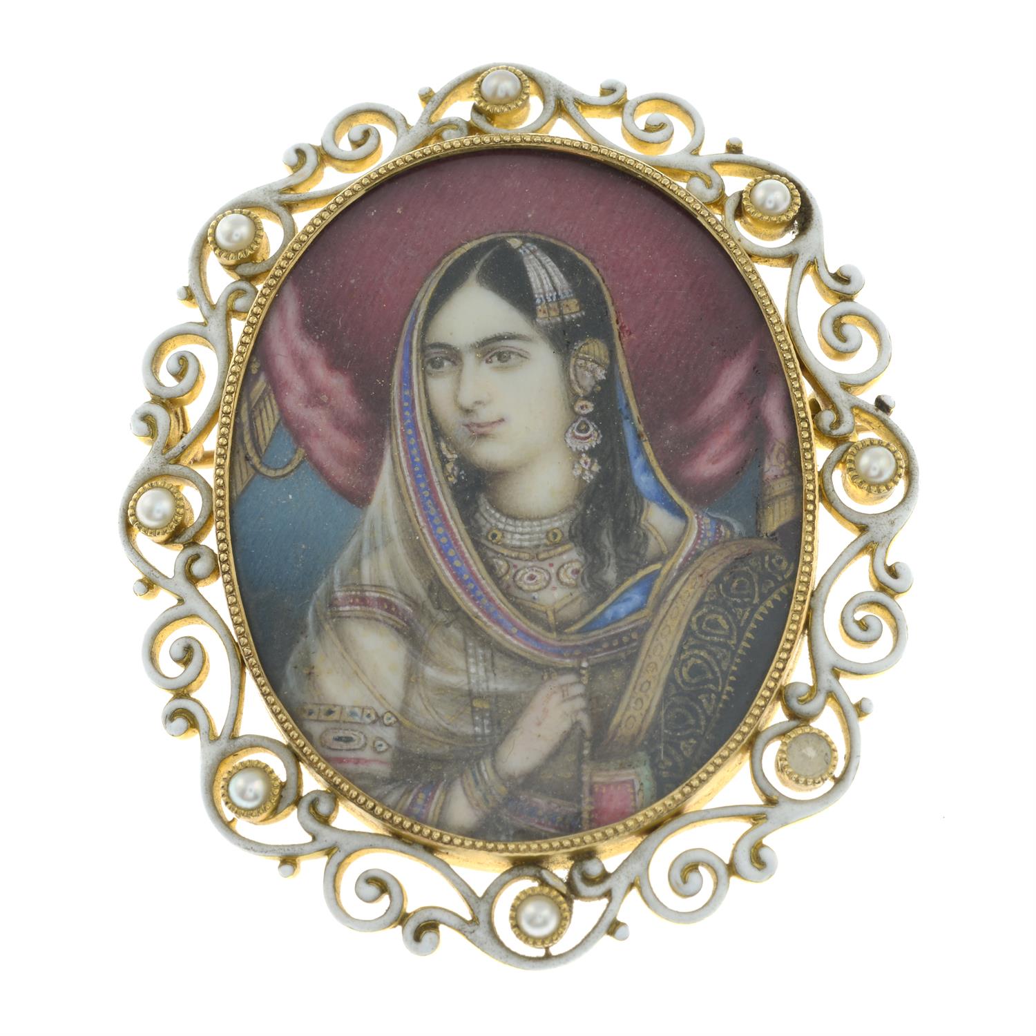 A late 19th to early 20th century 18ct gold portrait miniature brooch of Mumtaz Mahal, - Image 2 of 4