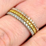 A set of three 18ct gold diamond and 'yellow' diamond 'Aura' band rings, by De Beers.